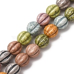 Vintage Handmade Porcelain Beads Strands, Fancy Antique Glazed Porcelain, Watermelon Ball, Mixed Color, 7.5x7mm, Hole: 1.2mm, about 42pcs/strand, 12.40''(31.5cm)(PR-CBAA37B-09J)