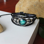 Constellation Stainless Steel Braided Bead Bracelets, Cowhide & Imitation Leather & Wax Cord Bracelets, with Glass Stainless Steel Color, Leo, 180x6mm(WG47057-05)