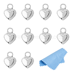 10Pcs Heart Shape 925 Sterling Silver Charms, with 1Pc Suede Fabric Square Silver Polishing Cloth, Silver, 7x5x3.5mm, Hole: 1mm(STER-FI0001-05)