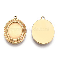 304 Stainless Steel Pendant Cabochon Settings, Pendant Rhinestone Settings, Oval, Nickel Free, Real 14K Gold Plated, Tray: 10x12mm, Fit For 1.2mm Rhinestone, 20.5x15.5x2.3mm, Hole: 1.5mm(STAS-T060-55G)