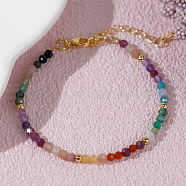 Faceted Round Natural Amethyst & Aquamarine & Apatite & Citrine & Carnelian Beaded Bracelets, Rainbow Color Gems Bracelets for Women(GF6950)