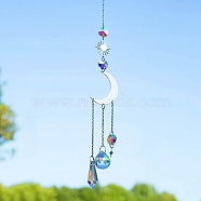 Metal Hanging Suncatchers, Glass Tassel for Home Garden Hanging Ornament, Moon, 430x40mm(PW-WG76111-04)