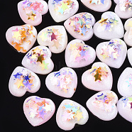 Resin Cabochons, with Paillette, Heart, Creamy White, 12x12x4mm(CRES-Q208-01B)