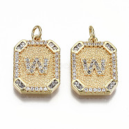 Brass Micro Pave Clear Cubic Zirconia Pendants, Nickel Free, Real 18K Gold Plated, Rounded Rectangle with Word, 19x14x2.5mm, Jump Ring: 5x0.7mm, 3mm inner diameter(KK-S356-234W-G-NF)