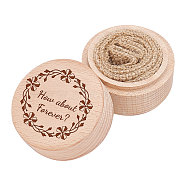 Wood Ring Box, Column with Flower and Word How about Forever, BurlyWood, 2x1-5/8 inch(5.2x4cm)(OBOX-WH0009-005)