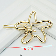 Alloy Geometric Hair Barrettes, Frog Buckle Hairpin for Women, Girls, Starfish, Golden, 62mm(OHAR-PW0001-216-12)