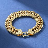 Brass Cuban Chain Bracelets for Women Men, Rack Plating, Long-Lasting Plated, Heart, Golden, 8-1/4x5/8 inch(20.8x1.6cm)(BJEW-R016-01G-02)