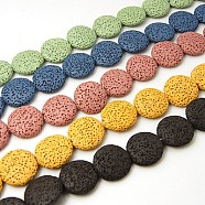 Natural Lava Rock Beads Strands, Dyed, Flat Round, Mixed Color, 21x6mm, Hole: 1mm(G-I034-M)