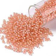 TOHO Round Seed Beads, Japanese Seed Beads, (925) Inside Color Coral Yellow, 8/0, 3mm, Hole: 1mm, about 10000pcs/pound(SEED-TR08-0925)