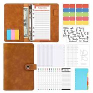 Budget Binder with Zipper Envelopes, Including Imitation Leather A6 Blank Binders, Colorful Budget Sheet, Zippered Bag, Word Letter Sticke, for Budgeting Financial Planning, Sienna, 190x130x40mm(OFST-PW0005-32C)