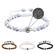 4Pcs 4 Styles I Love You in 100 Languages Projection Bracelets Set, Natural Mixed Gemstone & Glass & Brass Braided Bead Bracelets for Women, Inner Diameter: 2-1/8~3 inch(5.5~7.7cm), 1Pc/style(BJEW-FI0001-03)