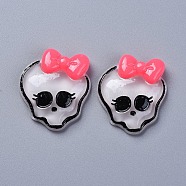 Halloween Theme Opaque Resin Cabochons, with  Bowknot, for Jewelry Making, Skull, Flat Back, White, 27.5x23.5x6.5mm(X-RESI-D0003-03)