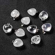 Natural Quartz Crystal Pendants, Rock Crystal Pendants, with Platinum Brass Loops, Heart, 18~19x15~15.5x6~8mm, Hole: 6x2.5~3mm(G-I311-A12)