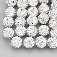 Handmade Polymer Clay Rhinestone Beads, Round, Pave Disco Ball Beads, Crystal, PP13(1.9~2mm), 7 rows rhinestone, 11.5~12mm, Hole: 1.4mm(X-RB-S250-12mm-A14)