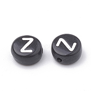 Opaque Acrylic Beads, Horizontal Hole, Alphabet Style, Flat Round, Letter.Z, 7x4mm, Hole: 1.5mm, about 3700pcs/500g(SACR-N002-02Z)