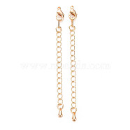 Brass Chain Extender, Curb Chains with Teardrop Charms & Lobster Claw Clasps, Nickel Free, Real 18K Gold Plated, 73mm(KK-S364-009)