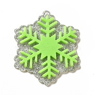 Acrylic Pendants, with Glitter Powder, Snowflake Charm, Yellow Green, 45x38x4mm, Hole: 1.4mm(OACR-B003-03A)