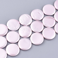 Shell Pearl Beads Strands, Spray Painted, Flat Round, Pink, 20x3mm, Hole: 1mm, about 20pcs/strand, 15.9 inch(X-SSHEL-T007-22D)