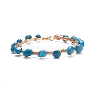 Natural Apatite Braided Beaded Bracelet, Copper Wire Wrap Gemstone Jewelry for Women, Light Gold, 8-1/8 inch(20.6cm)(BJEW-JB07997-07)