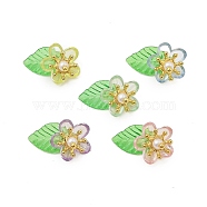 5Pcs Acrylic Pendants, with Golden Brass Findings & Imitated Pearl Acrylic Beads, Flower with Leaf, Mixed Color, 11x19x12mm, Hole: 2.5mm, 5pcs/set(PALLOY-JF02962)