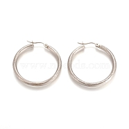 304 Stainless Steel Geometric Hoop Earrings, Hypoallergenic Earrings, Twist Ring, Stainless Steel Color, 35~35.5x3mm, 9 Gauge, Pin: 1x0.6mm(STAS-D171-16A-P)