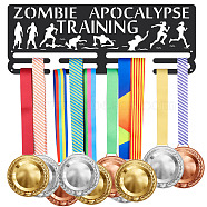 Fashion Iron Medal Hanger Holder Display Wall Rack, Sports Theme, with Screws, Word Zombie Apocalypse Training, Sports Themed Pattern, 150x400mm(ODIS-WH0021-270)