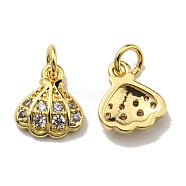 Rack Plating Brass Cubic Zirconia Charms, Lead Free & Cadmium Free, Long-Lasting Plated, Shell, Real 18K Gold Plated, 9x8x2mm, Hole: 2.6mm(KK-D026-25G)