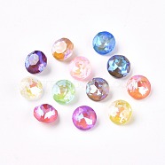 Faceted Glass Pointed Back Rhinestone Cabochons, Mocha Fluorescent StyleFlat Round, Mixed Color, 6x4mm(GLAA-L021-E01)