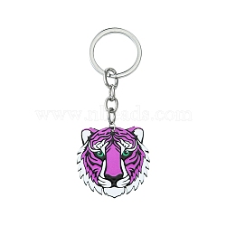 Arcylic Keychain, with Alloy Rings, Animal Themes, Tiger, 9.3cm(KEYC-YW00013-03)