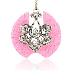 Antique Silver Tone Alloy Resin Flower Pendants, with Crystal Rhinestones, Pearl Pink, 54x53x9mm, Hole: 3mm(PALLOY-J396-01AS)
