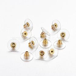 Brass Bullet Clutch Earring Backs, with Plastic Pads, Ear Nuts, Golden Color, Size: about 12mm in diameter, 7mm thick, hole:  1mm(X-EC129-G)
