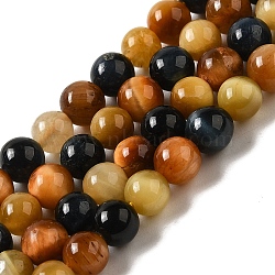 Natural Tiger Eye Beads Strands, Round, 6mm, Hole: 1mm, about 63pcs/strand, 15 inch(38.1cm)(G-D083-A02-03)