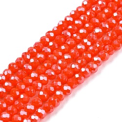 Electroplate Glass Beads Strands, Pearl Luster Plated, Faceted, Rondelle, Red, 2.3~2.7x2mm, Hole: 0.4mm, about 150~155pcs/strand, 32~33cm(EGLA-A044-P1mm-A03)