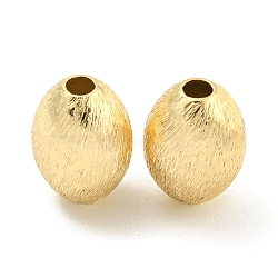 Brass Textured Beads, Oval, Real 18K Gold Plated, 14x10mm, Hole: 3mm(KK-P258-07G)