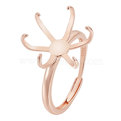 1Pc Rhodium Plated 925 Sterling Silver Adjustable Ring Findings, Prong Ring Settings, with S925 Stamp, Rose Gold, US Size 9 3/4(19.5mm), Tray: 13x16mm(STER-BC0002-39A)