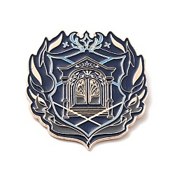 Leaf and Gate Enamel Pin, Academy Theme Alloy Badge for Backpack Clothes, Rose Gold, Marine Blue, 50.5x48.5x1.5mm(JEWB-G014-H02)