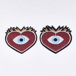 Computerized Embroidery Cloth Iron on/Sew on Patches, Appliques, Costume Accessories, Heart with Evil Eye, Red, 64x67x1mm(X-FIND-T030-265)