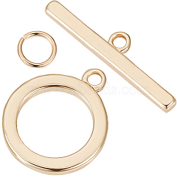 10Pcs Brass Toggle Clasps, Round Ring, with 20Pcs Open Jump Rings, Real 18K Gold Plated, Ring: 13x10x2.5mm, Hole: 1.5mm, Bar: 19x5x2.5mm, Hole: 1.4mm(KK-BBC0013-30B)