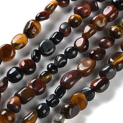 Natural Tiger Eye Beads Strands, Mixed Dyed and Undyed, Nuggets, Tumbled Stone, Mixed Color, 4.5~11.5x3~7x3.5~6mm, Hole: 1~1.2mm, about 48~68pcs/strand, 15.35~15.94''(39~40.5cm)(G-P497-01C-24)