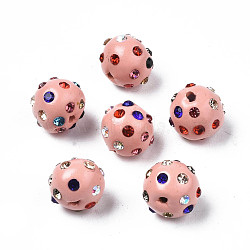 Polymer Clay Rhinestone Beads, Pave Disco Ball Beads, Round, Pink, PP15(2.1~2.2mm), 9~10.5x9mm, Hole: 1.2mm(RB-T017-31E-A)