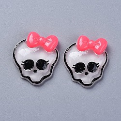 Halloween Theme Opaque Resin Cabochons, with  Bowknot, for Jewelry Making, Skull, Flat Back, White, 27.5x23.5x6.5mm(X-RESI-D0003-03)
