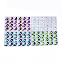 Pointed Back Glass Rhinestone Pendants, Faceted, Wing, Mixed Color, 20x10x5mm, Hole: 1.6mm(EGLA-N006-035)