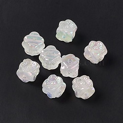 Opaque Acrylic Beads, with Glitter Powder, AB Color, Flower Cube, WhiteSmoke, 12x12x12mm, Hole: 3mm(OACR-E004-22)
