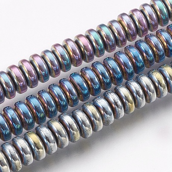 Electroplate Non-magnetic Synthetic Hematite Beads Strands, Long-Lasting Plated, Rondelle, Mixed Color, 6~6.5x2.5~2.8mm, Hole: 1.5mm, about 151pcs/strand, 15.55 inch(39.5cm)