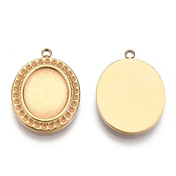 304 Stainless Steel Pendant Cabochon Settings, Pendant Rhinestone Settings, Oval, Nickel Free, Real 14K Gold Plated, Tray: 10x12mm, Fit For 1.2mm Rhinestone, 20.5x15.5x2.3mm, Hole: 1.5mm
