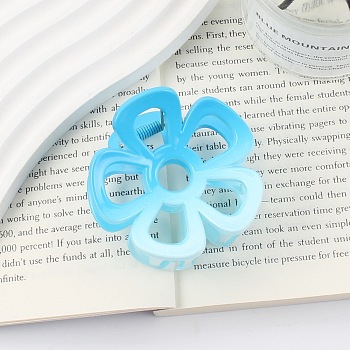 Gradient Hollow Flower Plastic Claw Hair Clips, Hair Accessories for Women Girl, Deep Sky Blue, 65x60mm