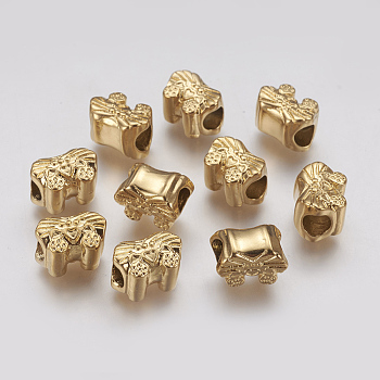 Ion Plating(IP) 304 Stainless Steel European Beads, Bowknot, Large Hole Beads, Golden, 9x12.5x8mm, Hole: 4.5mm