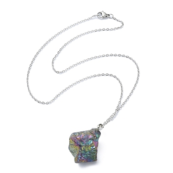 Natural Quartz Crystal Nugget Pendant Necklace with 304 Stainless Steel Chains, 17.52 inch(44.5cm)