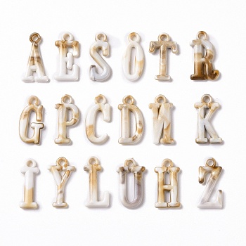 Acrylic Pendants, Imitation Gemstone Style, Alphabet, BurlyWood, 25~26x11.5~15x3mm, Hole: 2.5mm, about 1020pcs/500g