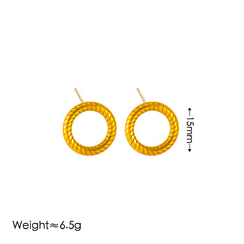 Ring 304 Stainless Steel Stud Earrings, Golden, 15mm